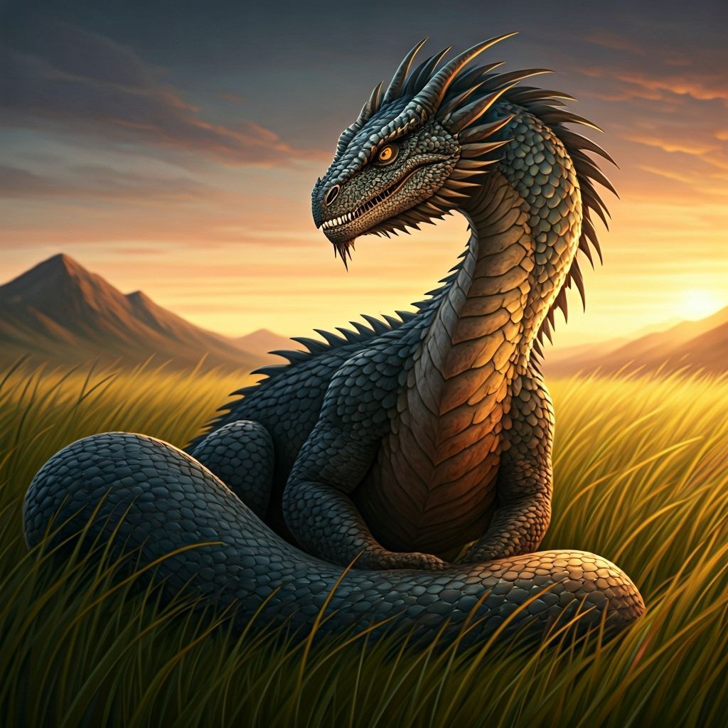 Dragon and Snake in Grassy Plains