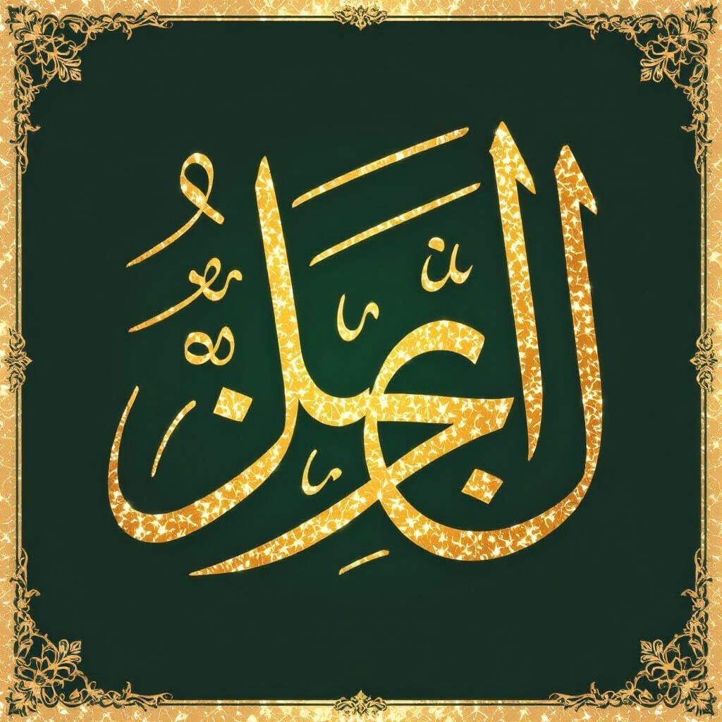 Golden Arabic Calligraphy of 'Farahn' with Prominent 'ف' on ...