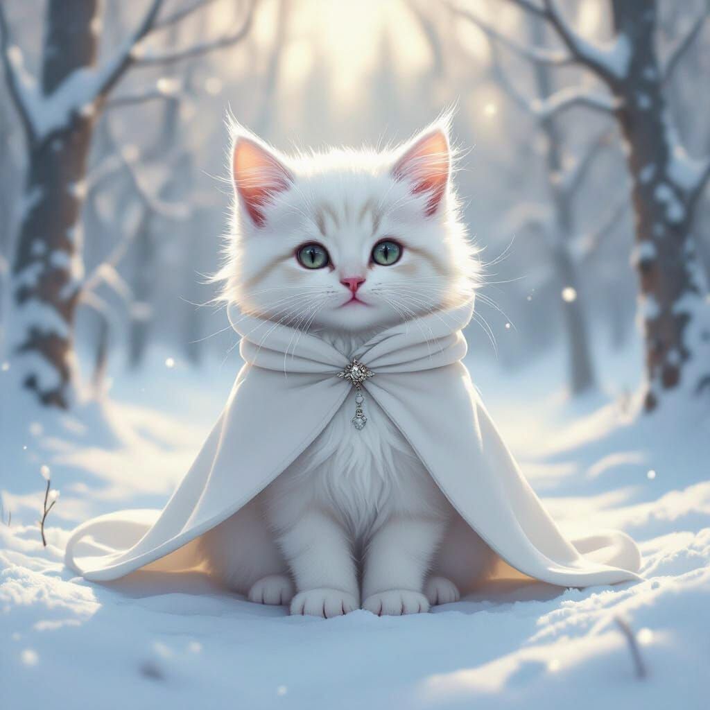Anthropomorphic Snow Kitten in Dreamscape Style