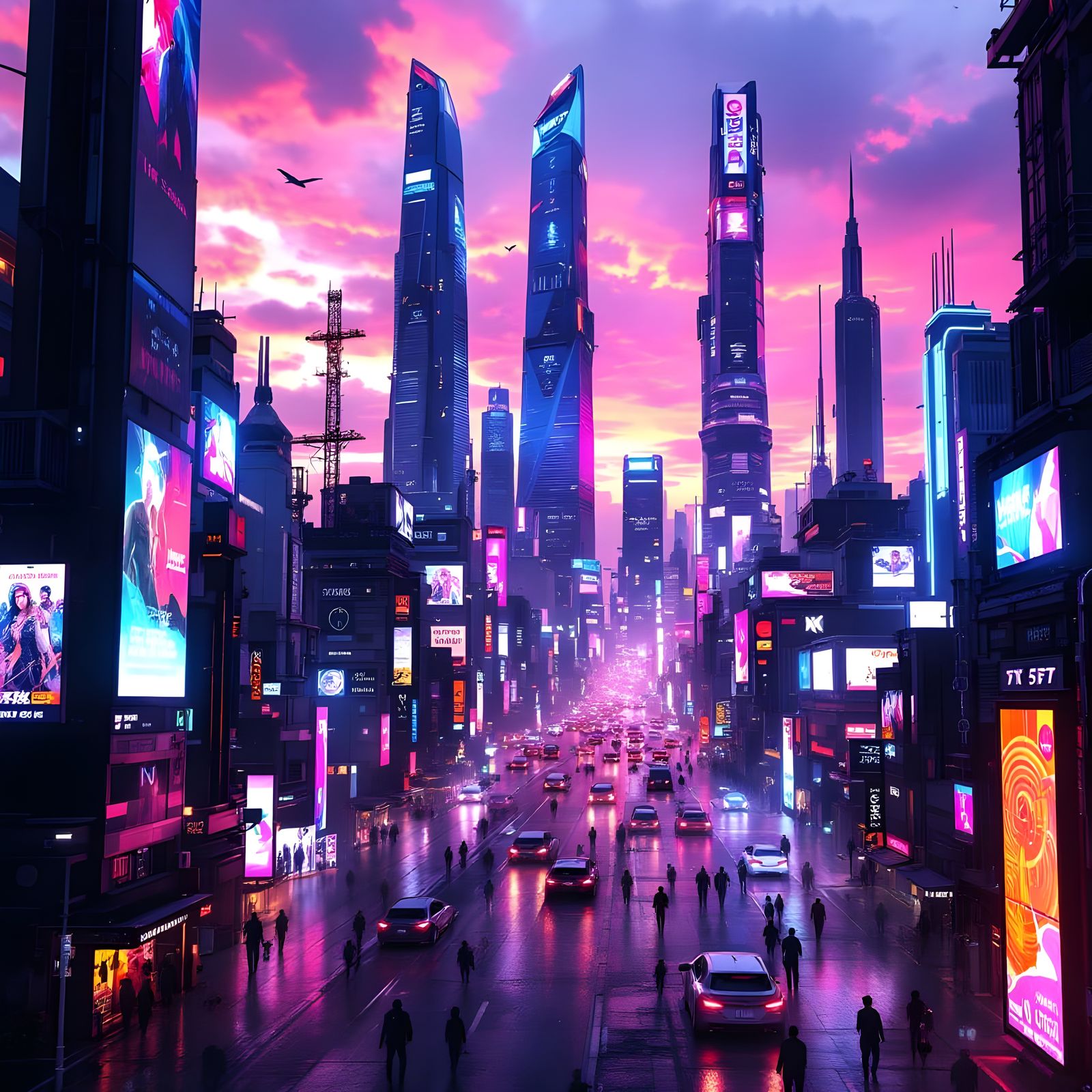 Neon Cyberpunk Cityscape: Futuristic Digital Art