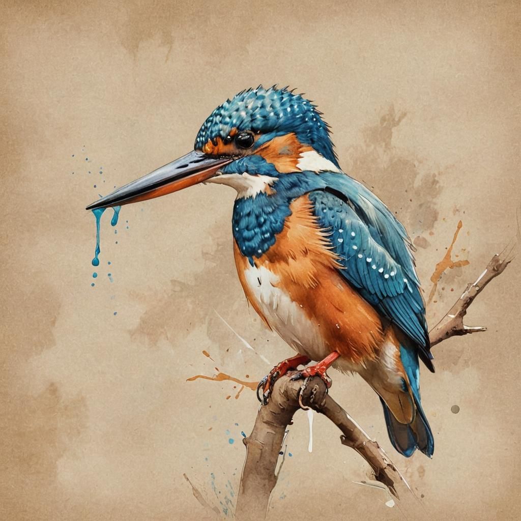 Kingfisher in Watercolor with Earthy Hues