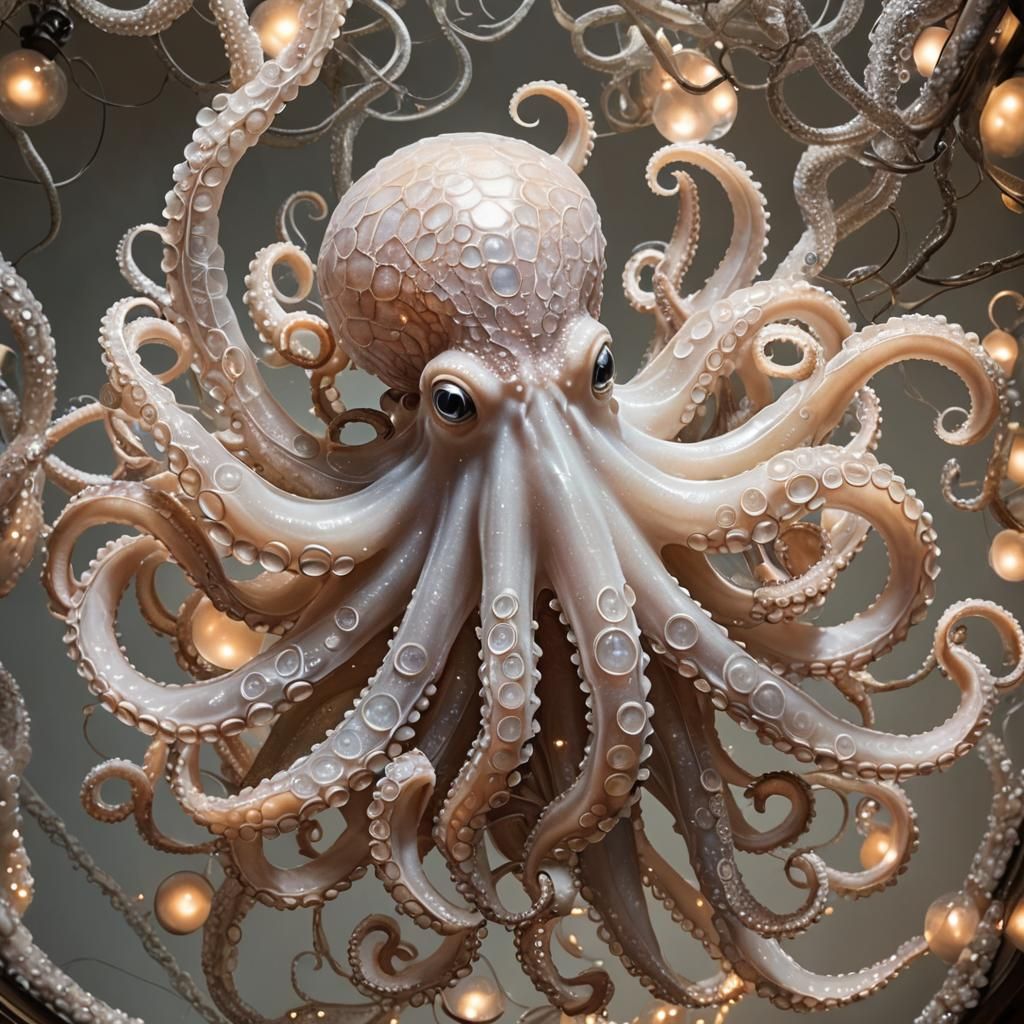 Octopus Chandelier with Shell Lights in Chiaroscuro Style
