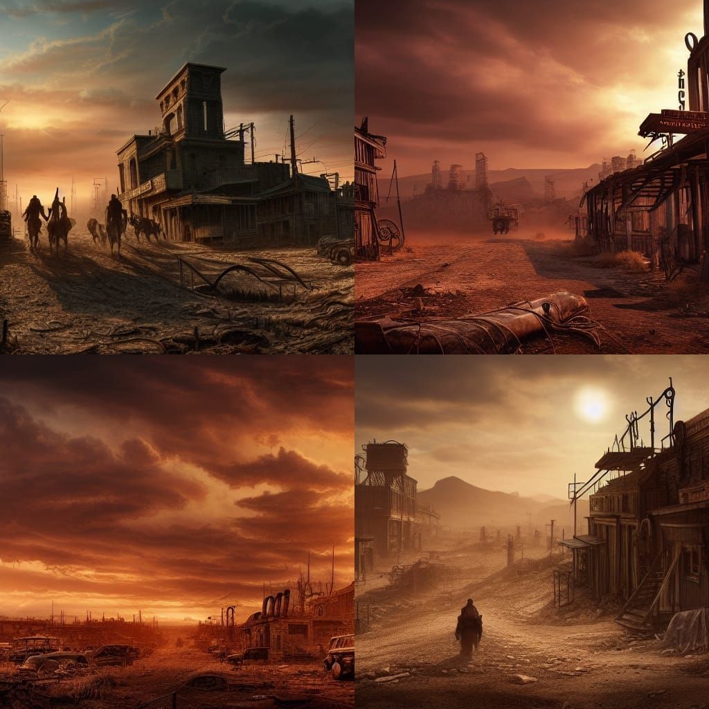 Post-Apocalyptic Western Town Sunset: Digital Art