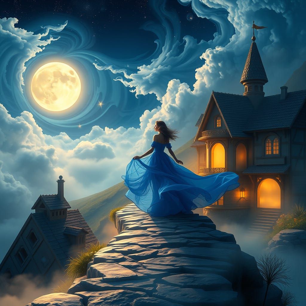 Ethereal Woman Stands at Edge of Mystical Portal in Whimsica...