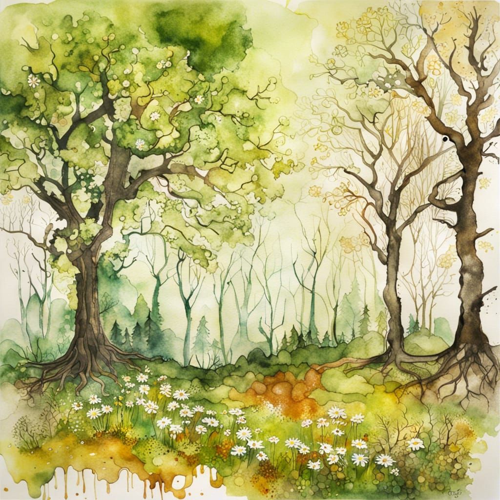 Seasonal Double Exposure Art in Watercolor Style