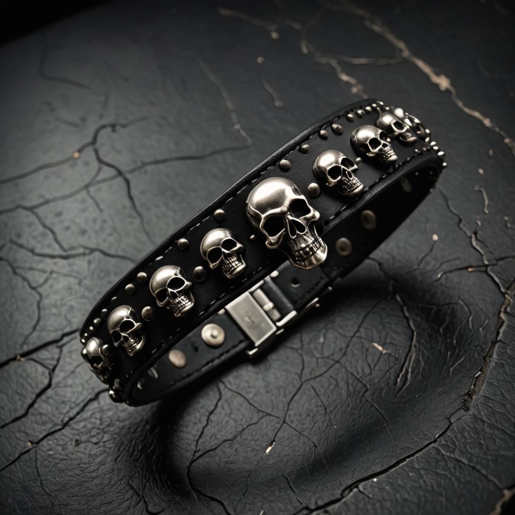 Photorealistic Leather Bracelet with Skull Rivets
