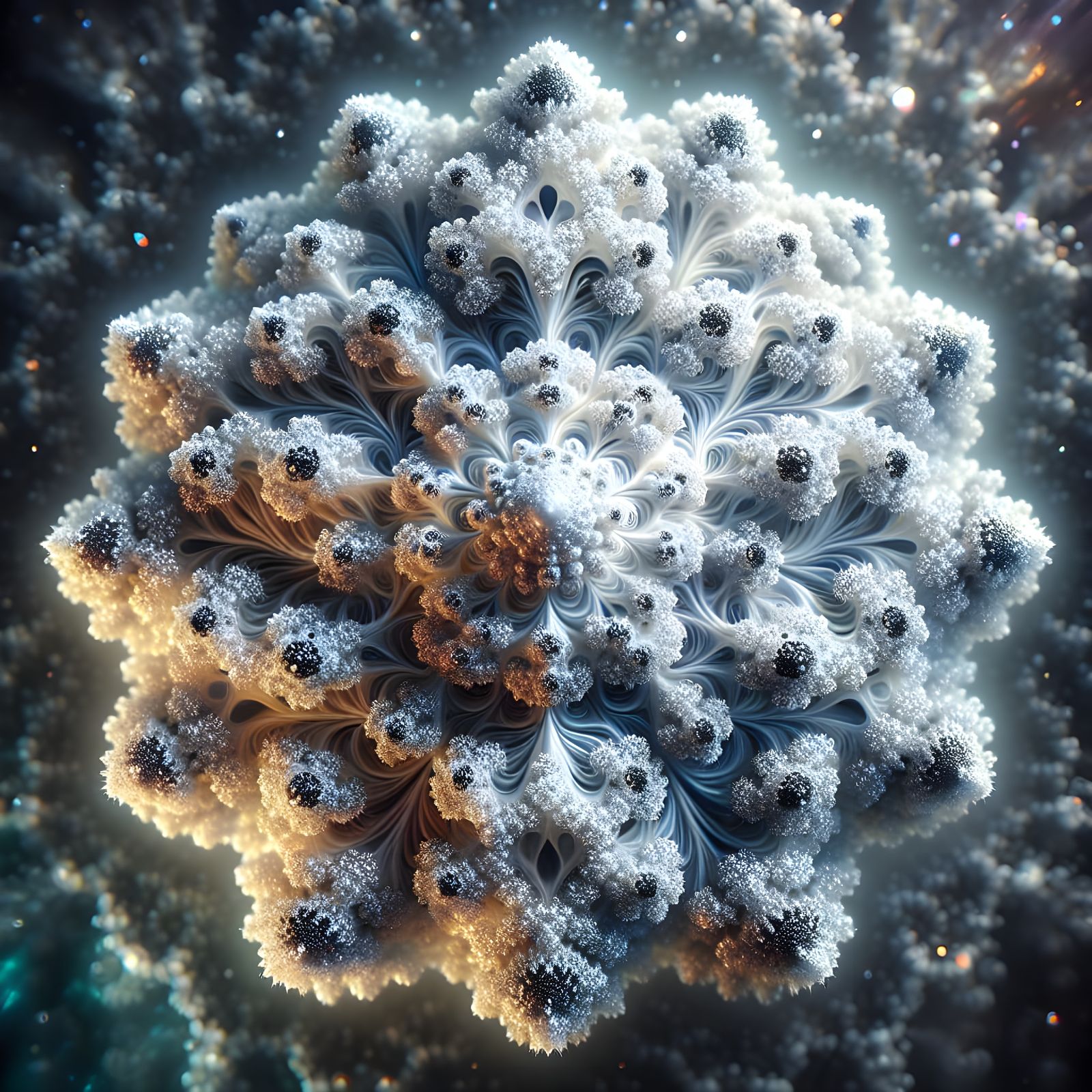 Microscopic Amoeba with Fractal Pattern in Silver and White