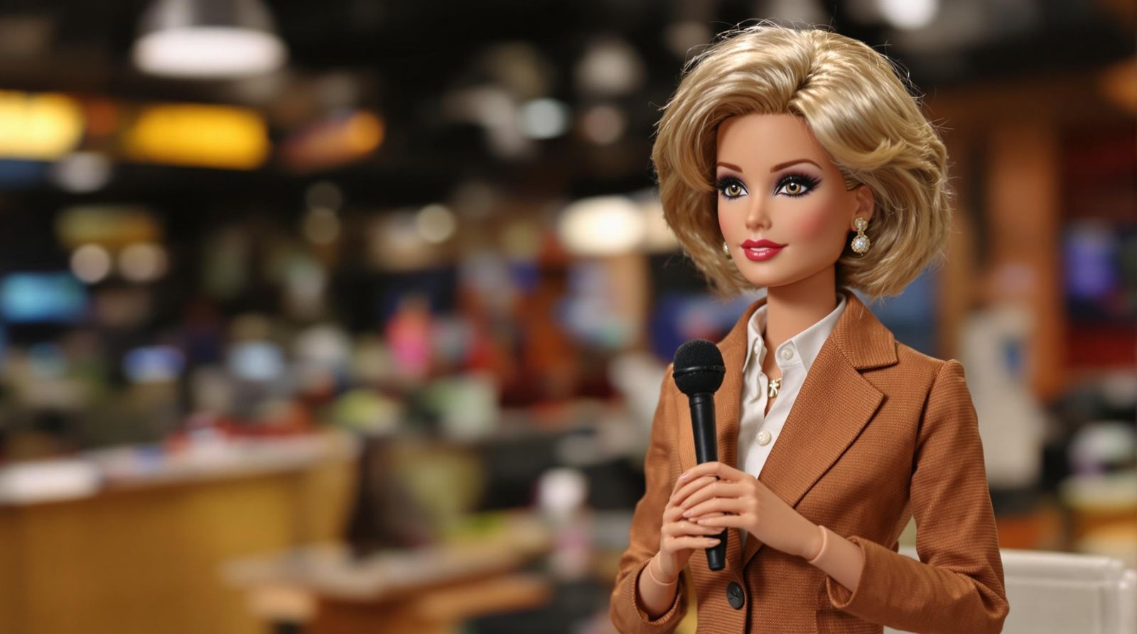 Barbie as Barbara Walters in Intimate News Interview