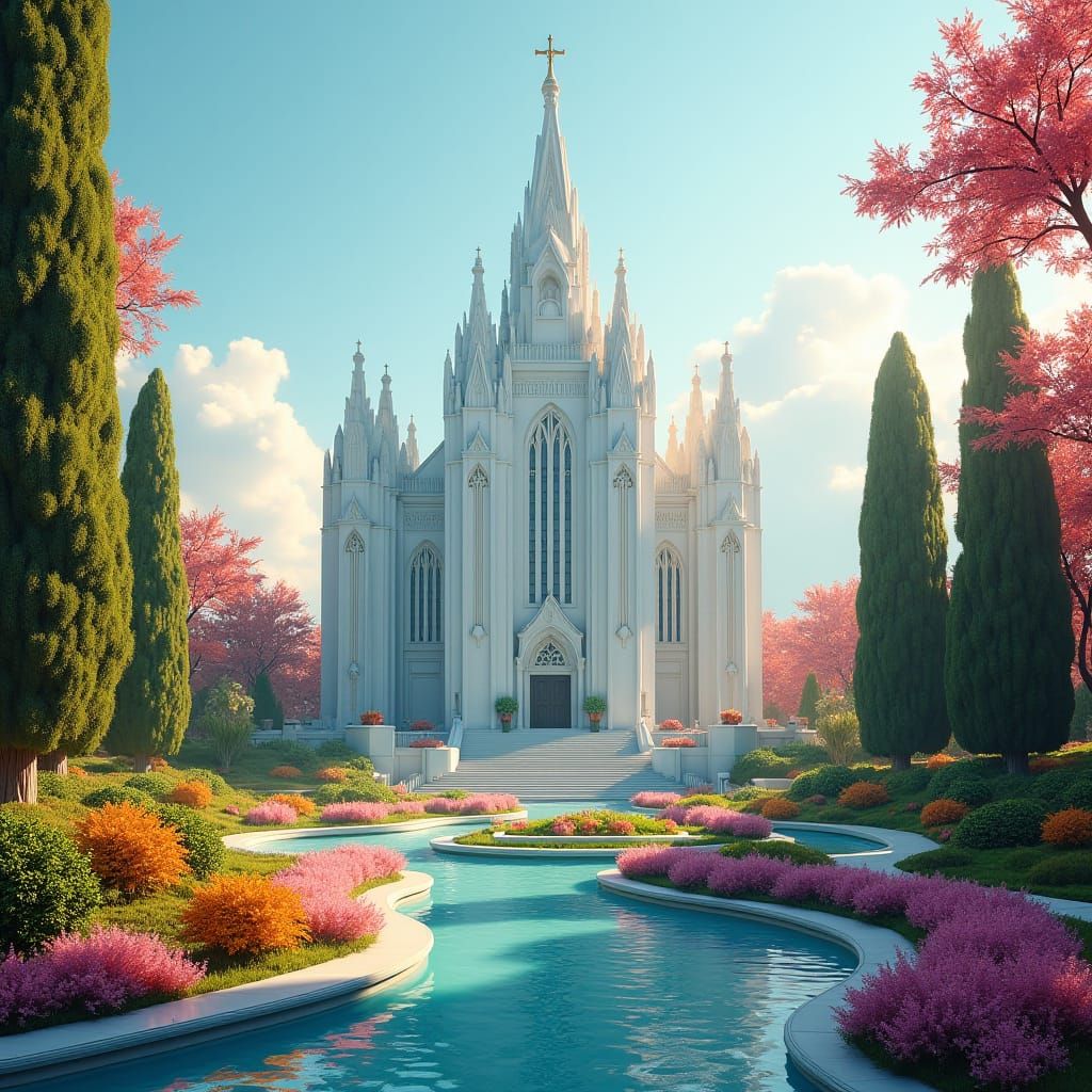 LDS Temple in Lush Oasis: Conceptual Digital Art