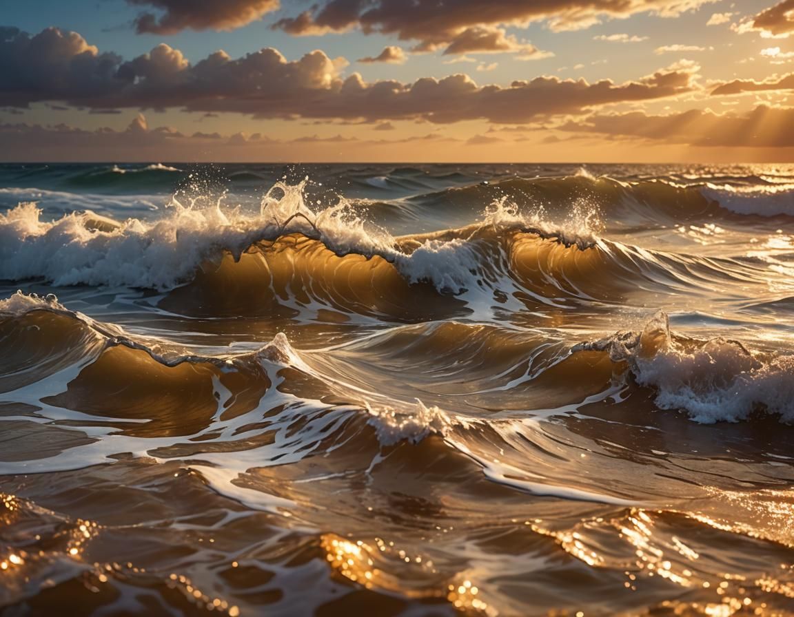 Breathtaking Golden Sunset with Glittering Sea
