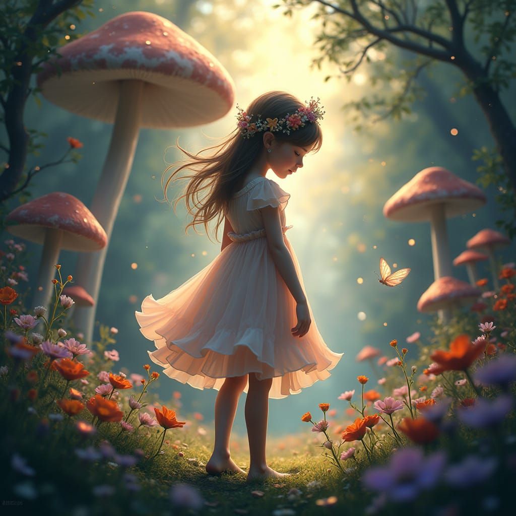 Enchanted Fairy Garden Scene in Whimsical Fantasy Style