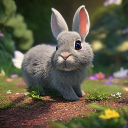 Cute Rabbit with Big Eyes in 3D Anime Style