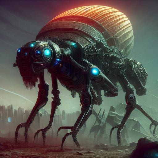 Cyborg Goddess at Dawn in a Cyberpunk Wasteland