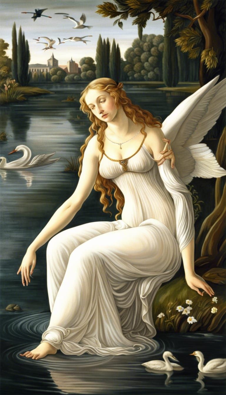 Leda and the Swan in Romantic Botticelli Style