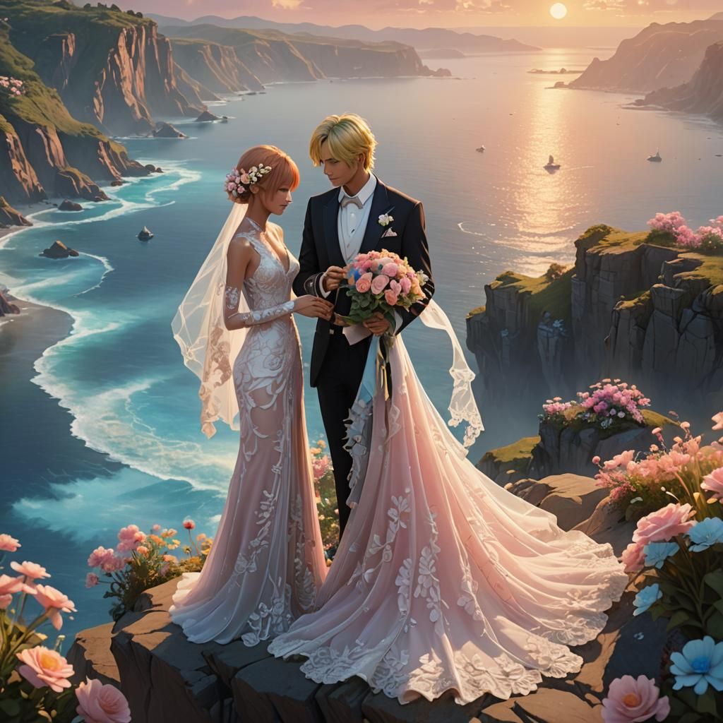 Nami and Sanji's Sunset Wedding: Fantasy Art