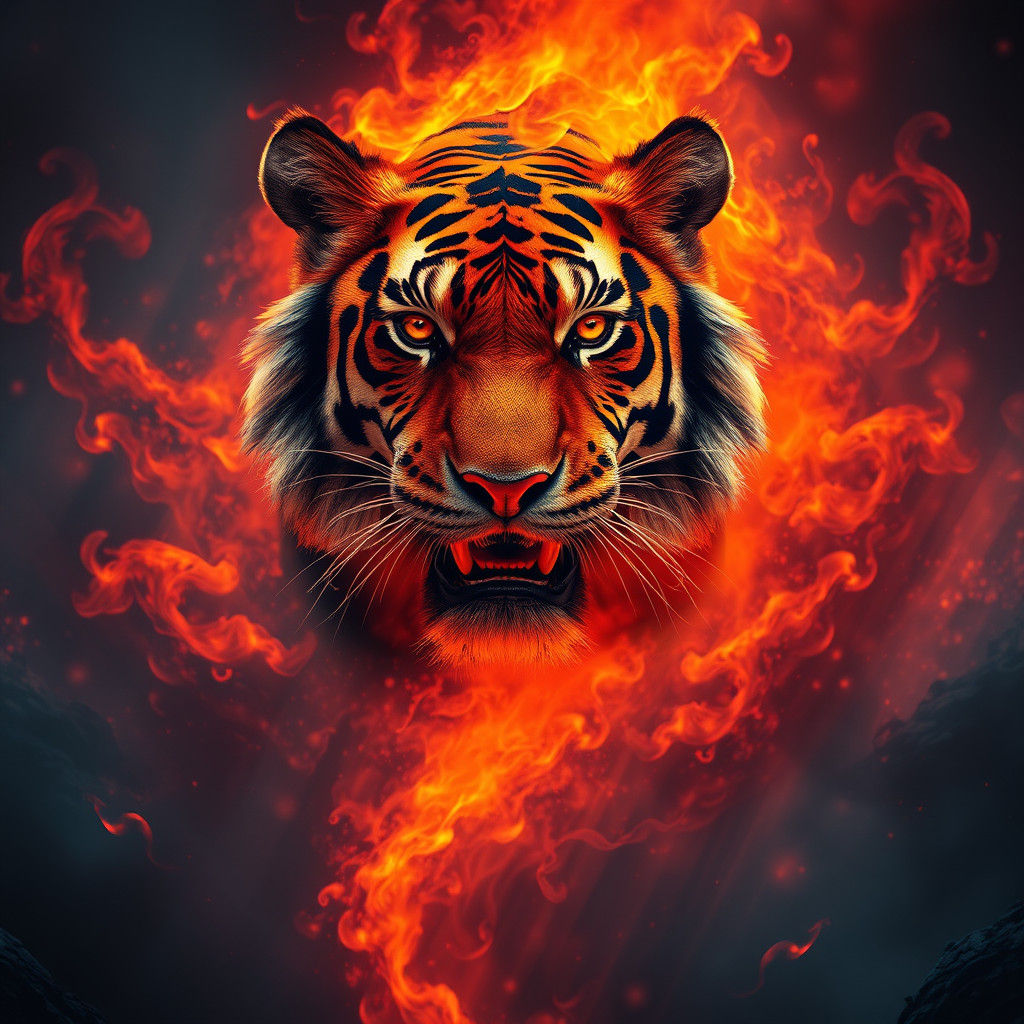 Fiery Tiger in Surreal Dreamscape