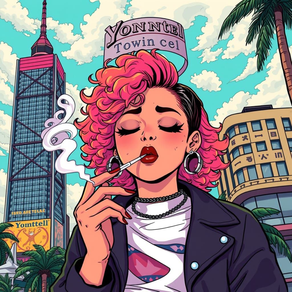 Anime Style Dominican Girl Smoking Weed