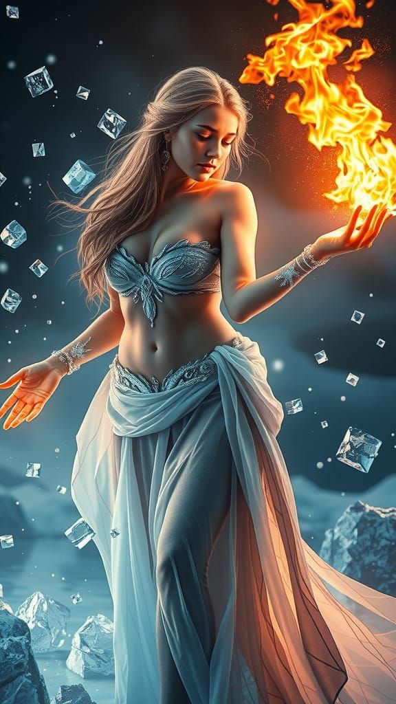 Goddess of Ice and Fire in Chaotic 3D Render