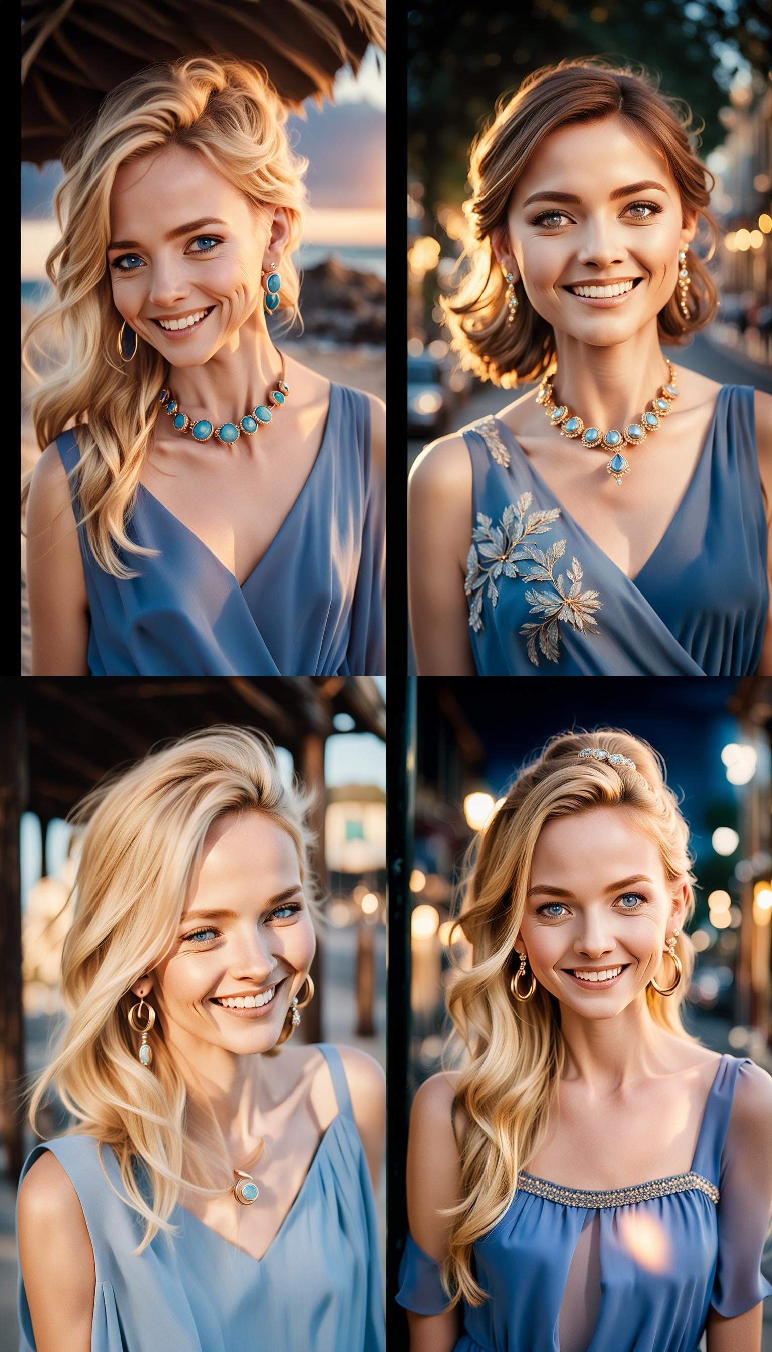 Smiling Woman in Blue Dress During Golden Hour
