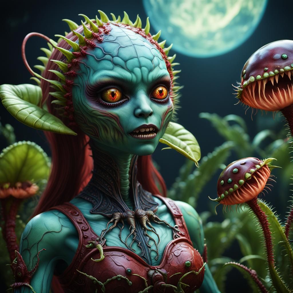 Demonic Porcelain Venus Flytrap Doll: Detailed Matte Paintin...