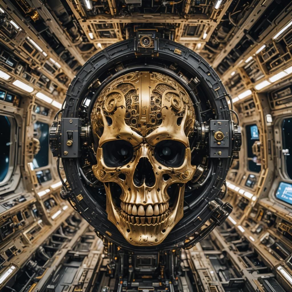 Skull Space Station: Black, Gold, Fantasy, Cosmic