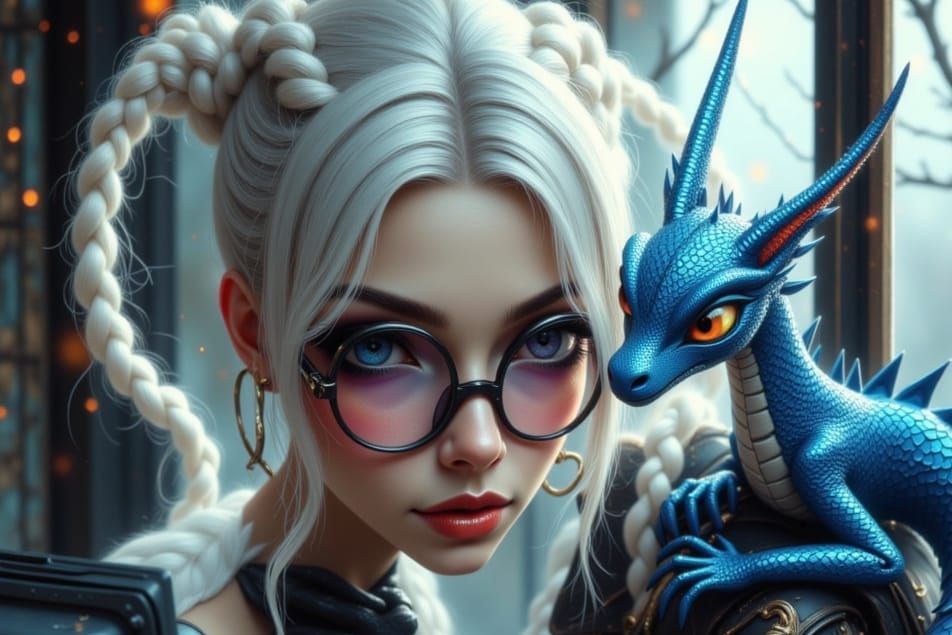 Russian Lady with White Hair and Futuristic Outfit