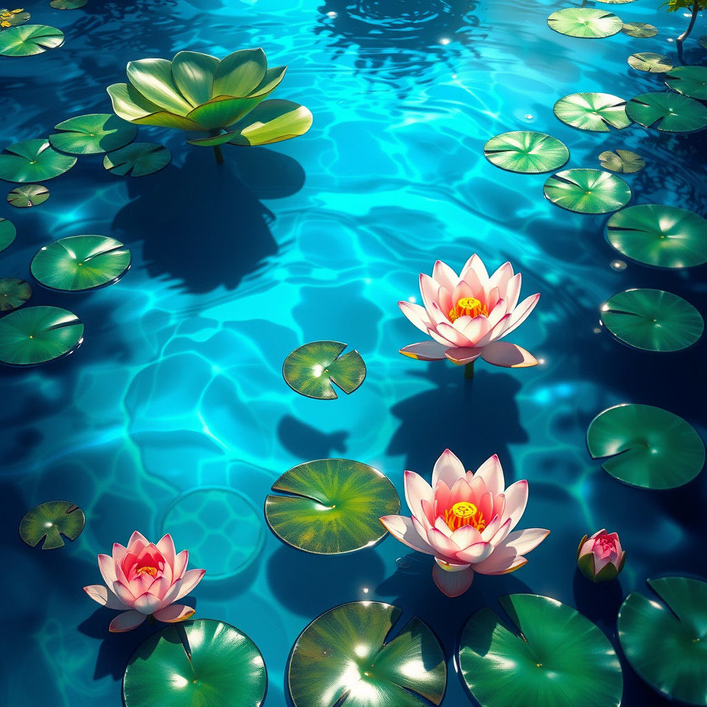 Tranquil Anime Pond with Lotus Flowers