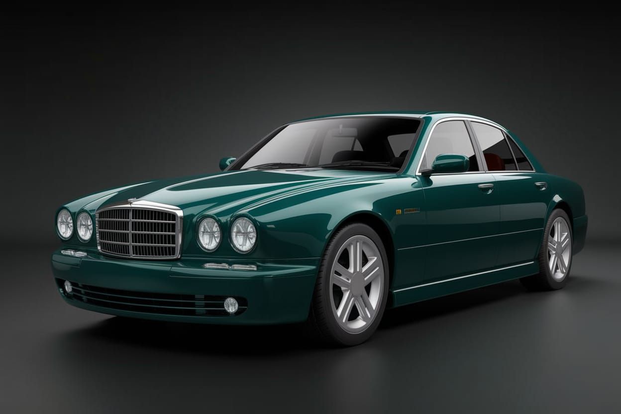 Retro Futuristic Luxury Sedan in Dark British Racing Green