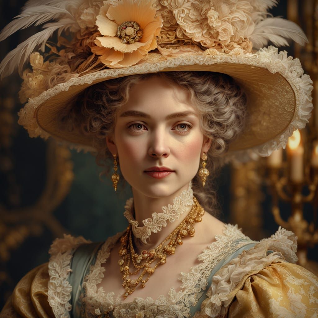 Elegant Rococo Portrait of Woman in 1700s Dress