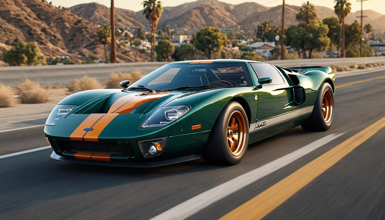 Racing Green Ford GT40 on Highway 5 in Digital Art