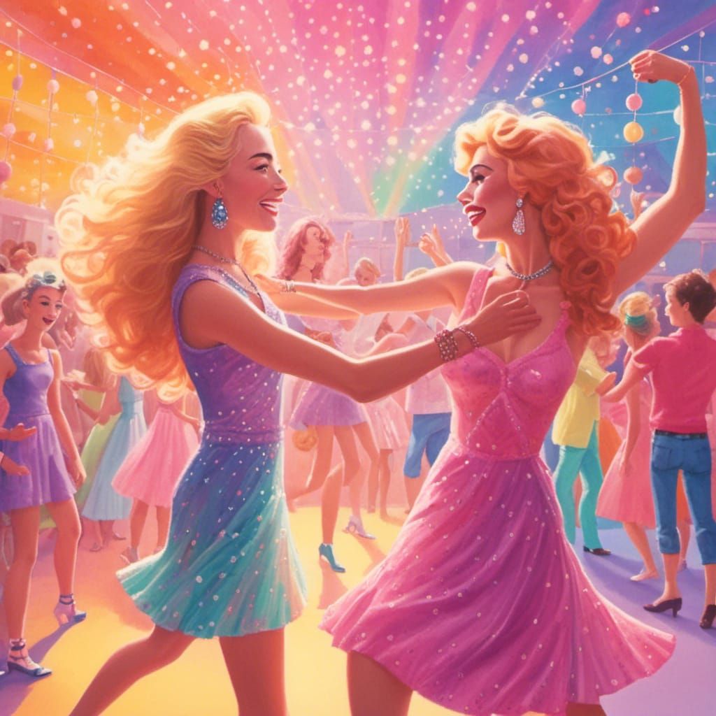 Two Women Dancing Together at a Disco