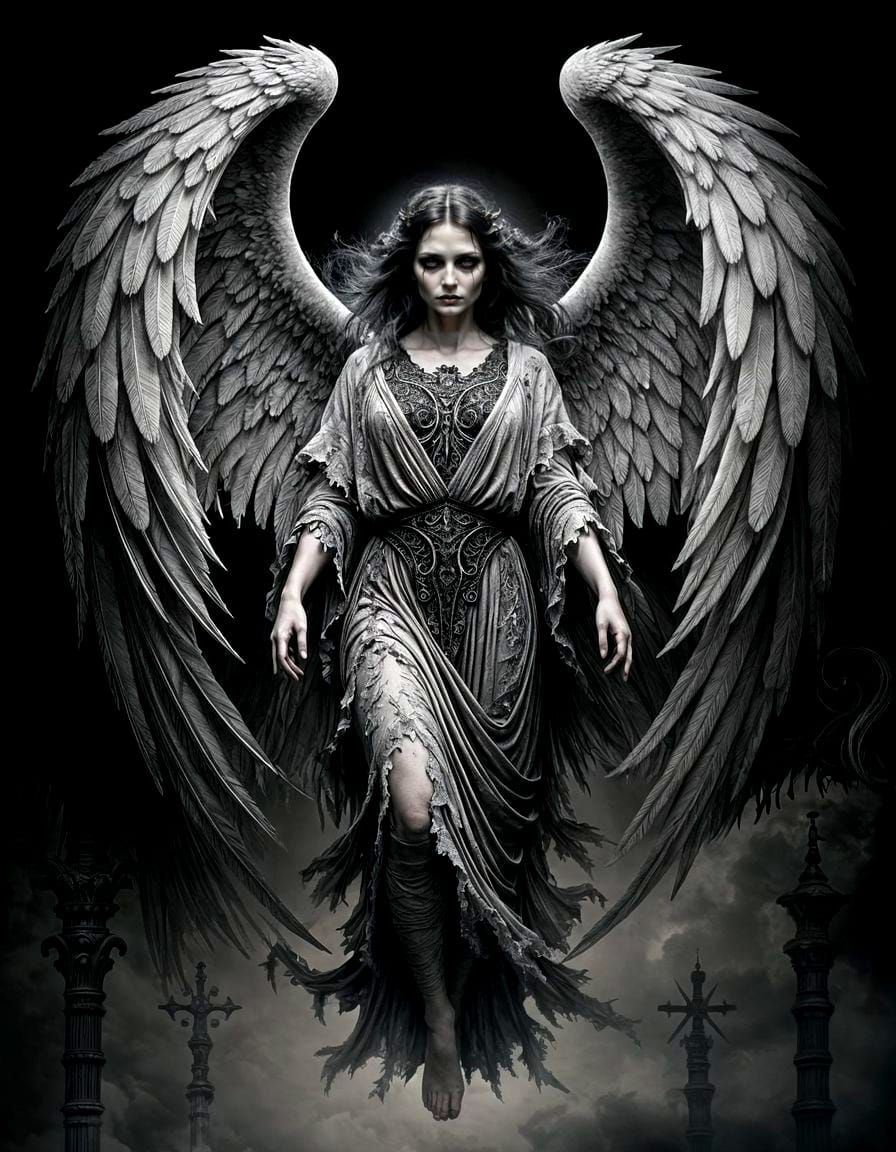 Ethereal Gothic Angel Descends into Darkness