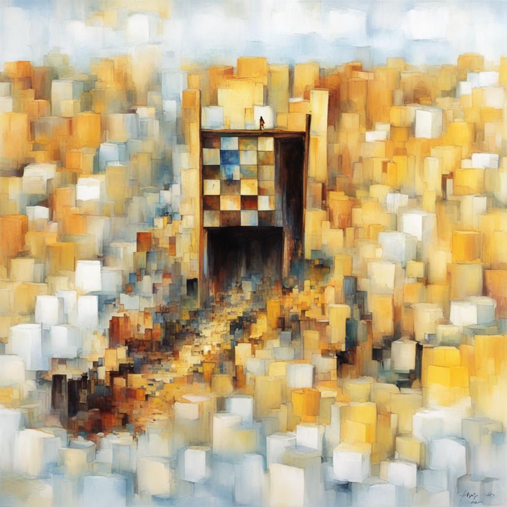 Psychedelic Wisp Over Checkered Face in Digital Art