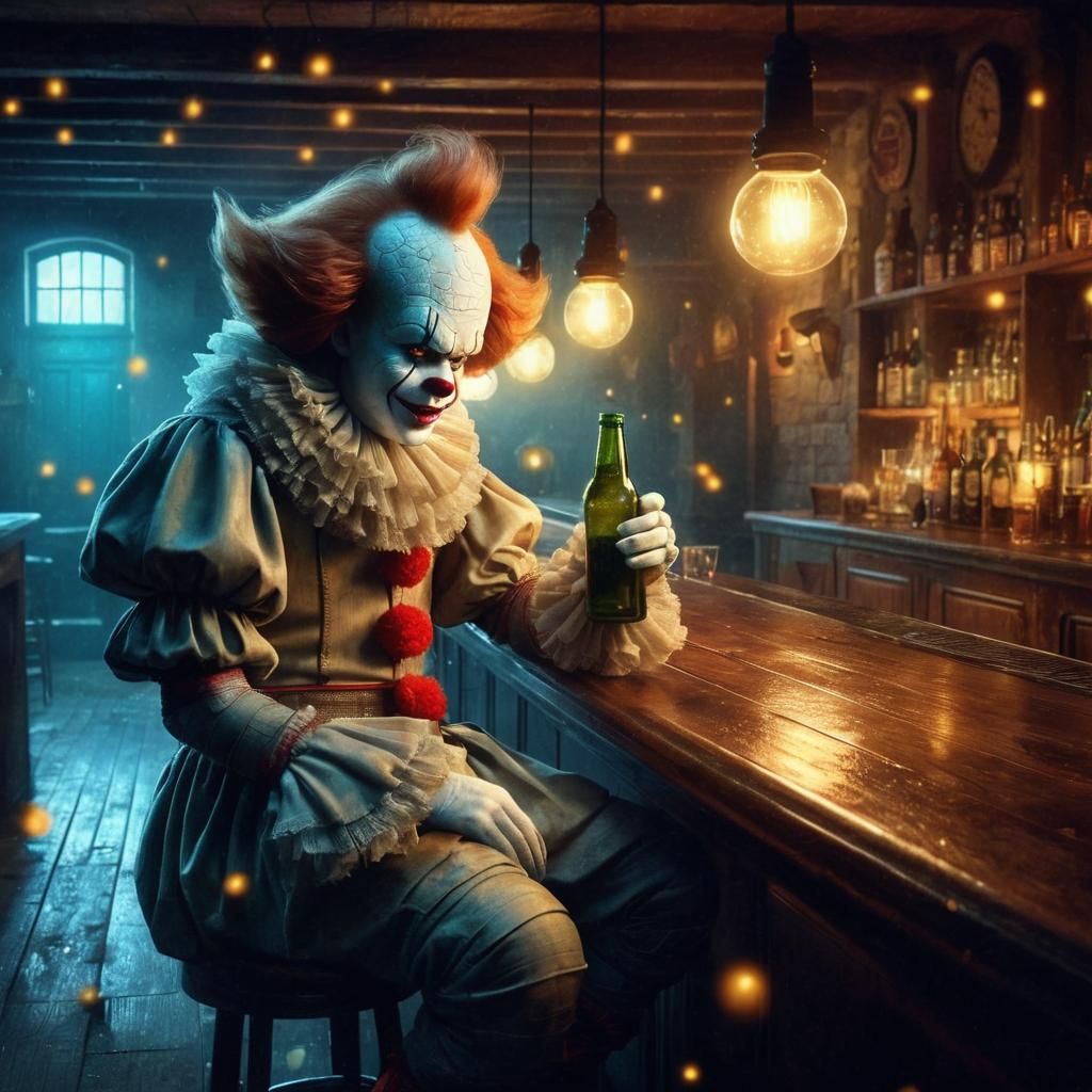 Pennywise at the Bar: Hyperrealistic Digital Painting