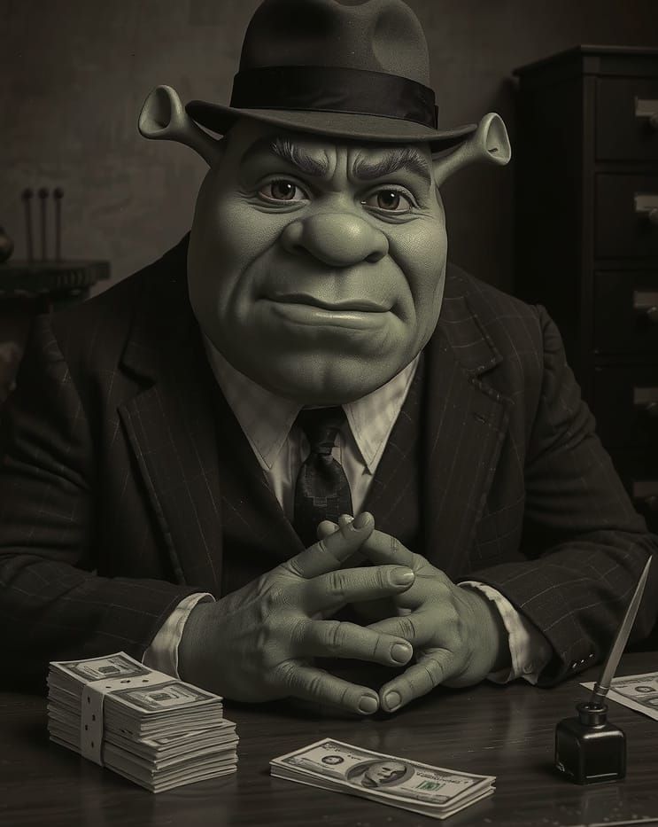 "Now listen here, Donkey... the interest ain't negotiable.”
Shrek, 1933. The Great Depression meets the Great Intimidati...