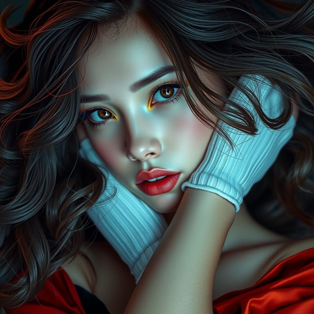 Stunning Woman Sock Design in Pop Surrealist Style