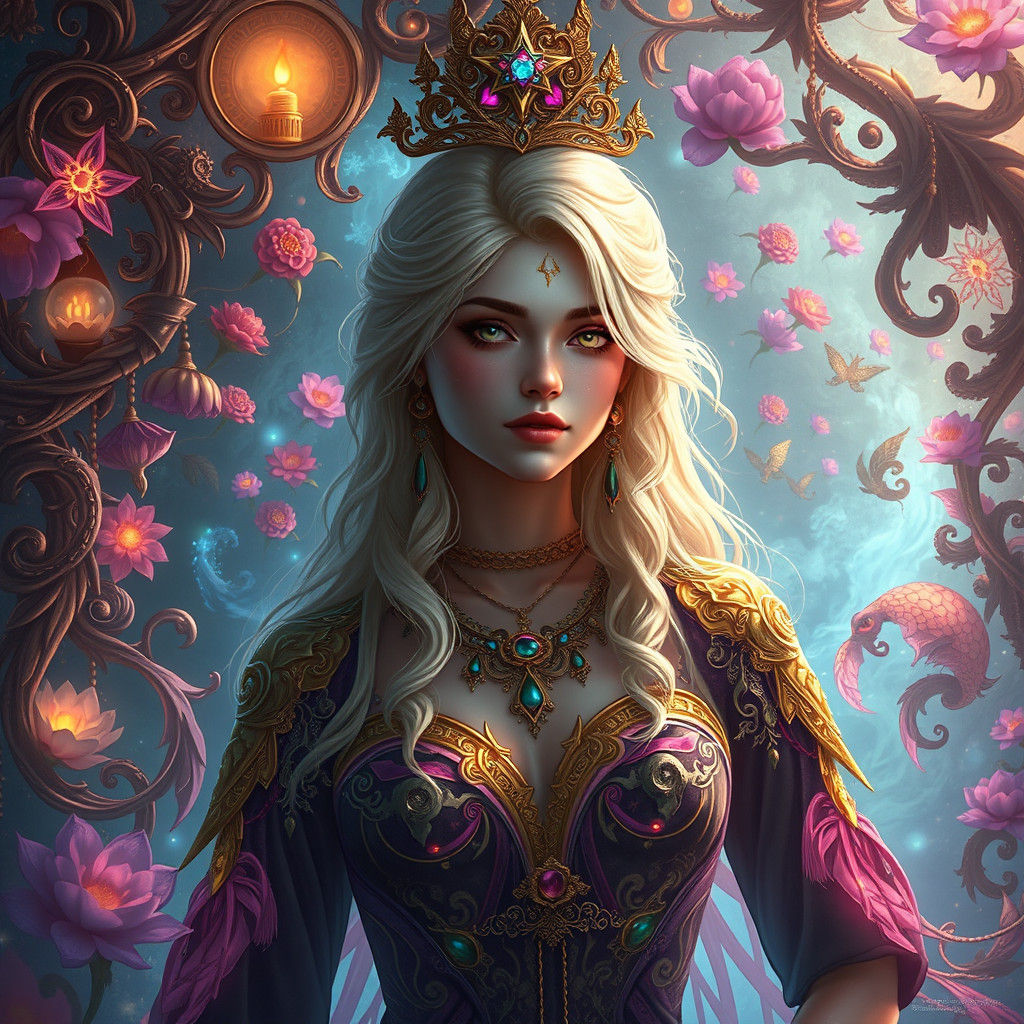 Ethereal Blonde Maiden in Mystical Realm: Fantasy Art