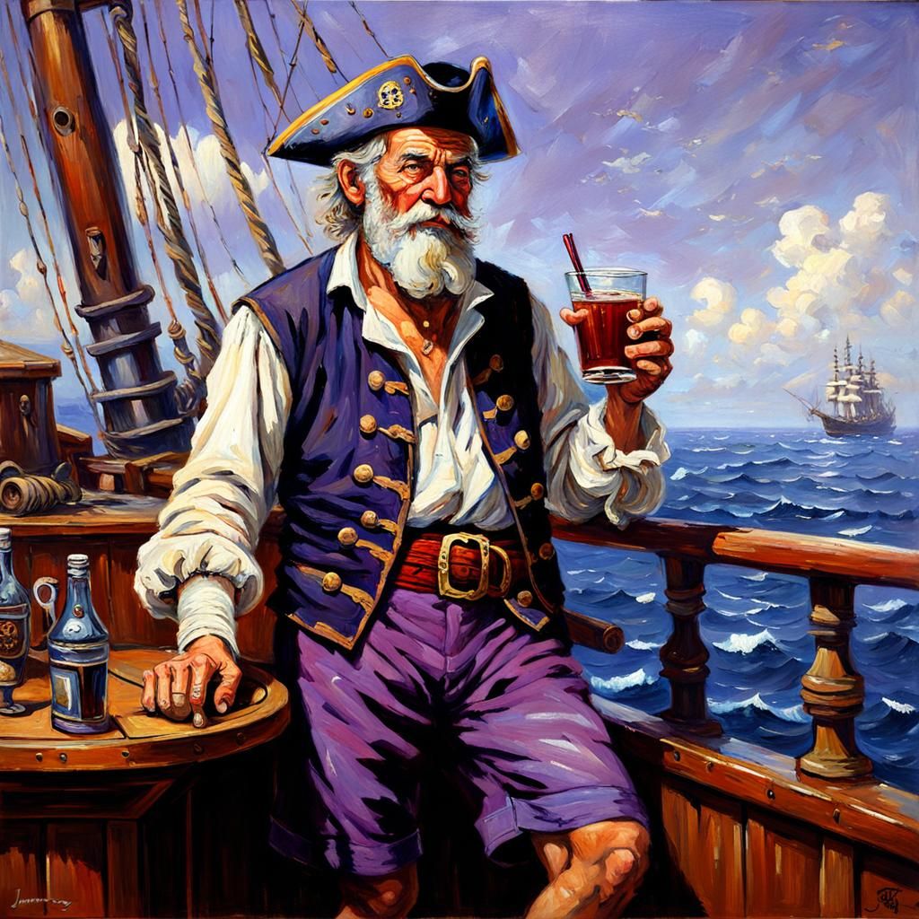 Pirate in Purple Shorts, Oil Painting by Gurney