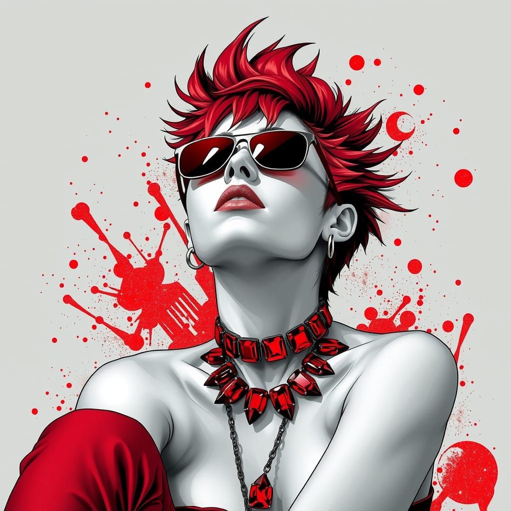 Chrome-Haired Woman in Red Sunglasses, Pop Art Style