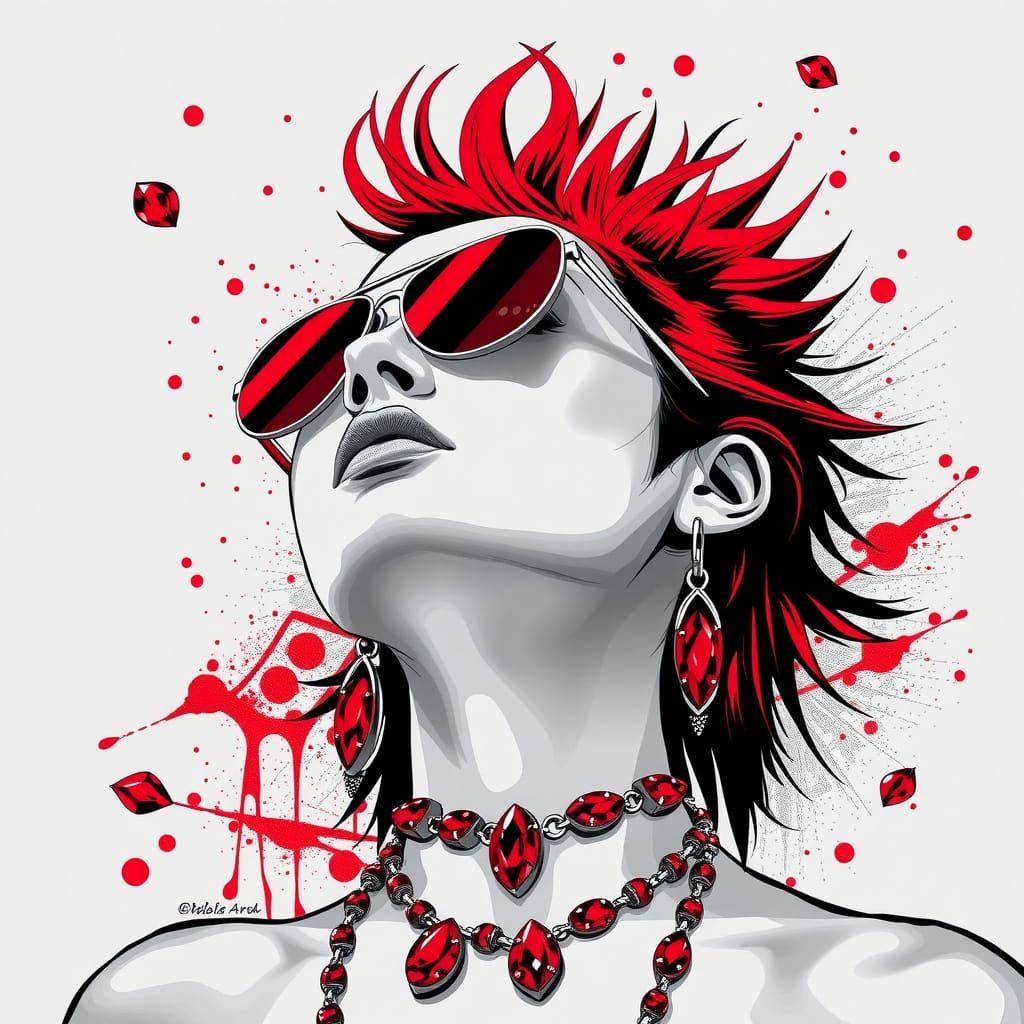 Woman with Red Hair and Sunglasses in Pop Art Style