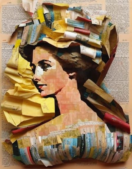 Princess Belle in Recycled Collage Art Style