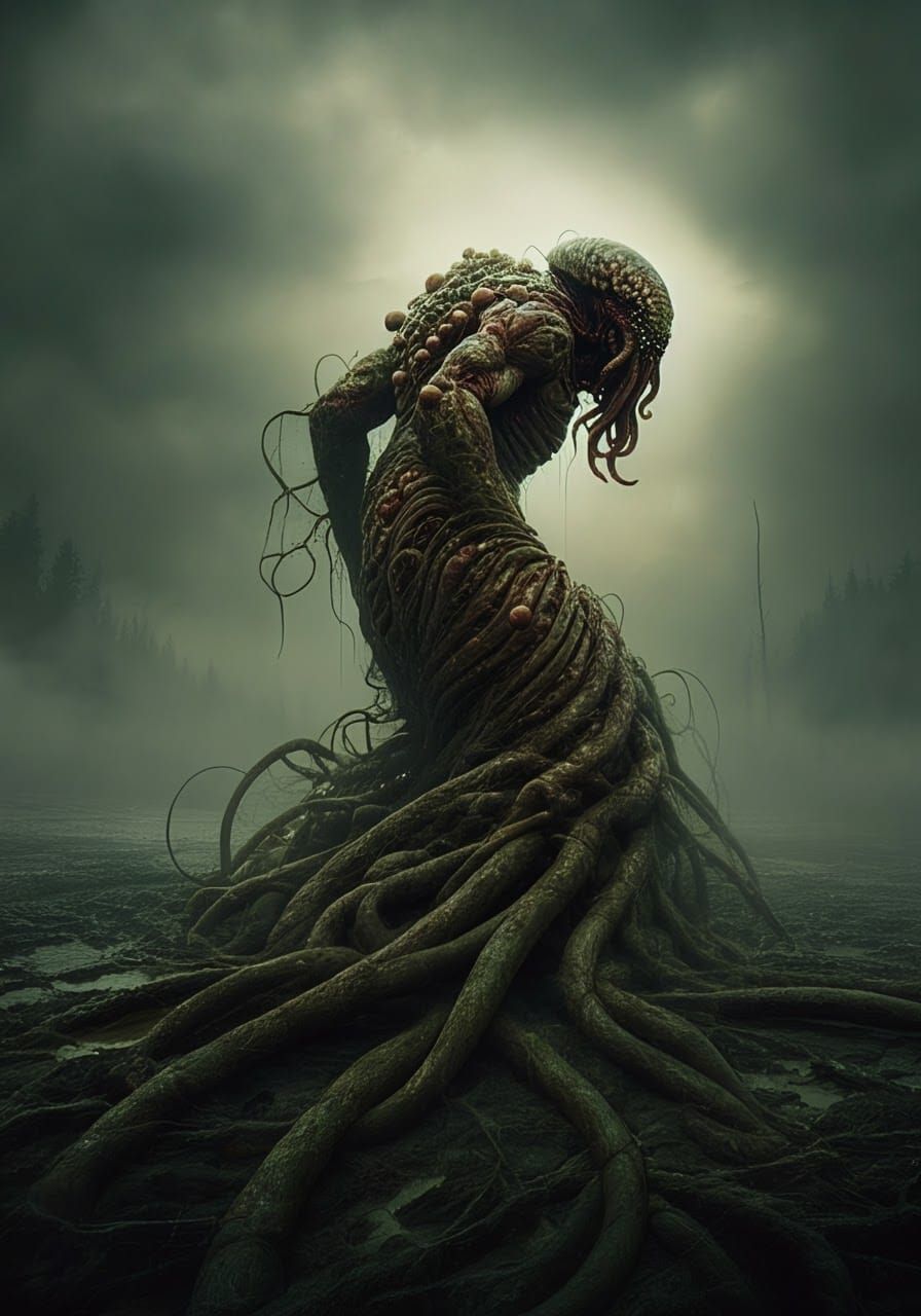 Terrifying Rhizome Creature in Lovecraftian Style