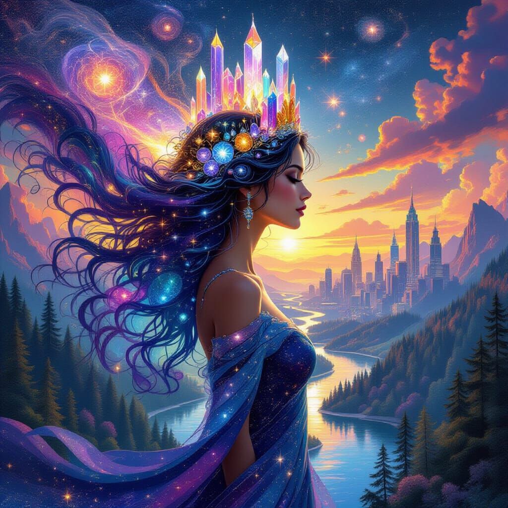 Cosmic Silhouette Dreamscape: Fantasy Art Composition