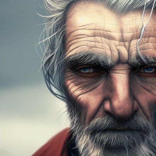 Detailed Portrait of Elderly Man with Blue Hair