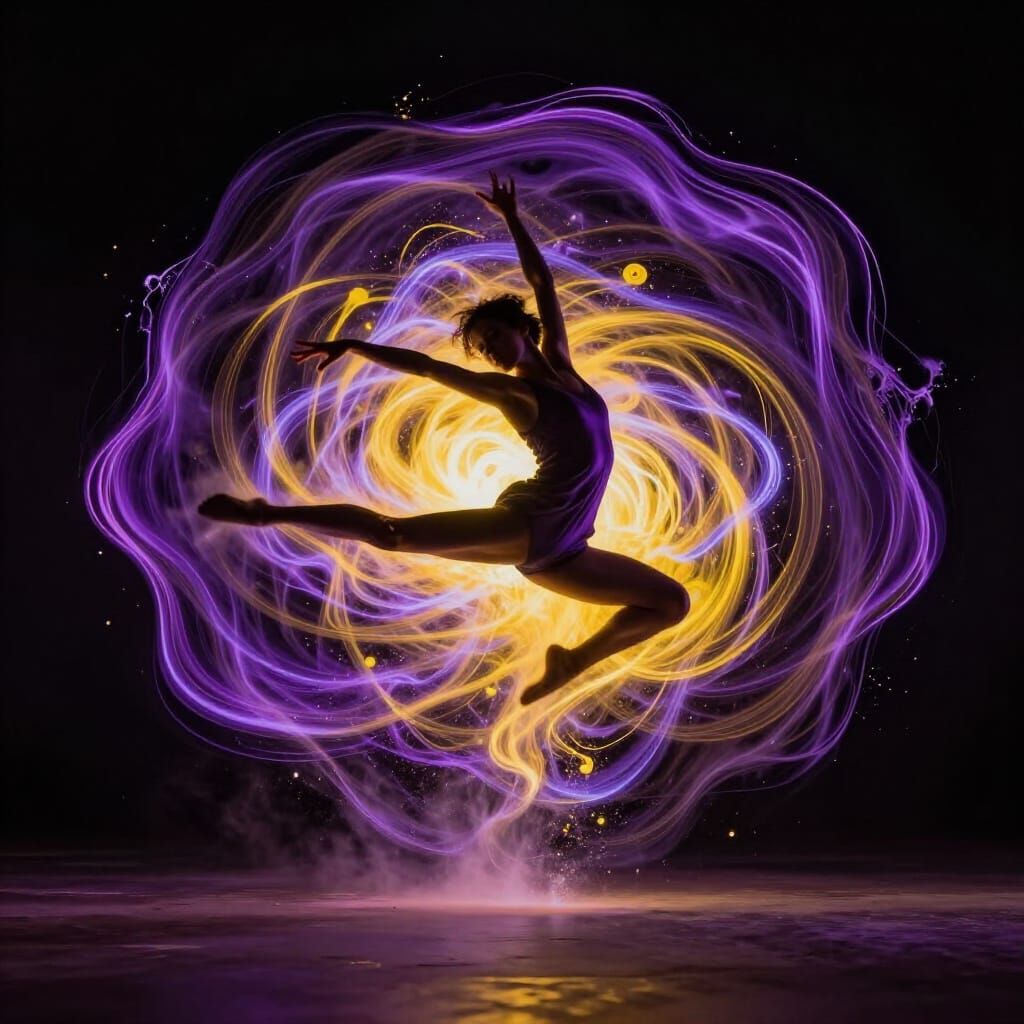 Dancer in Mid-Leap Creating Energy Ripples
