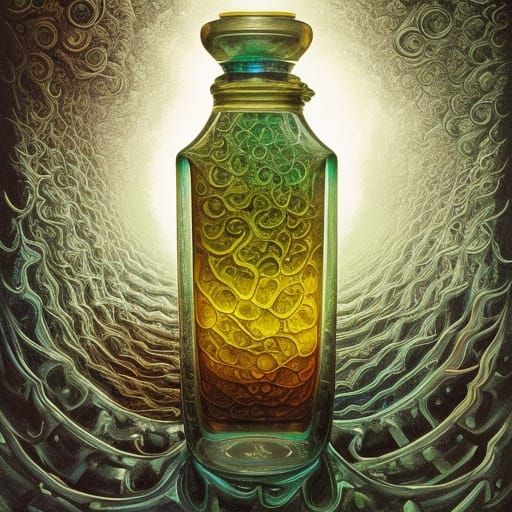 Sinister Potion Bottles in Gouache Surrealism