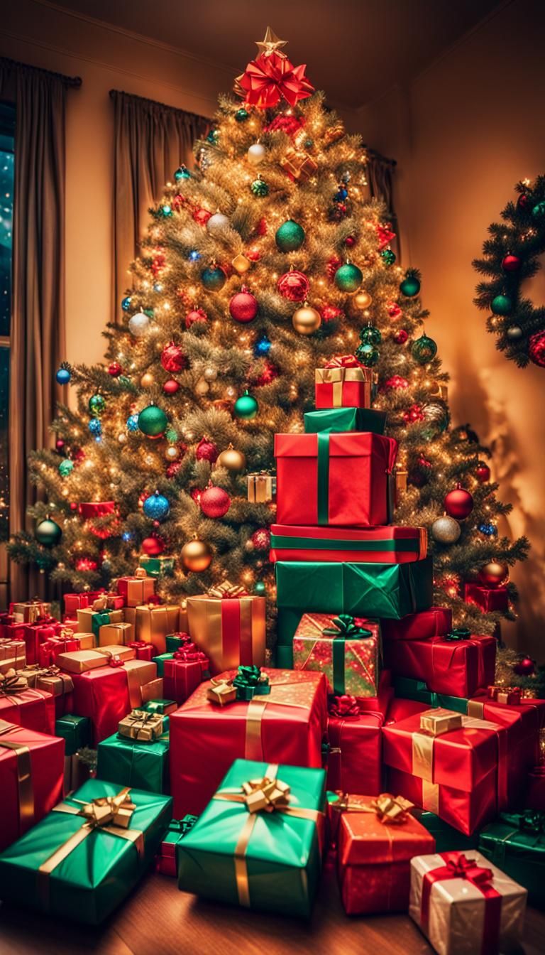 Festive Christmas Gifts Under a Lush Tree