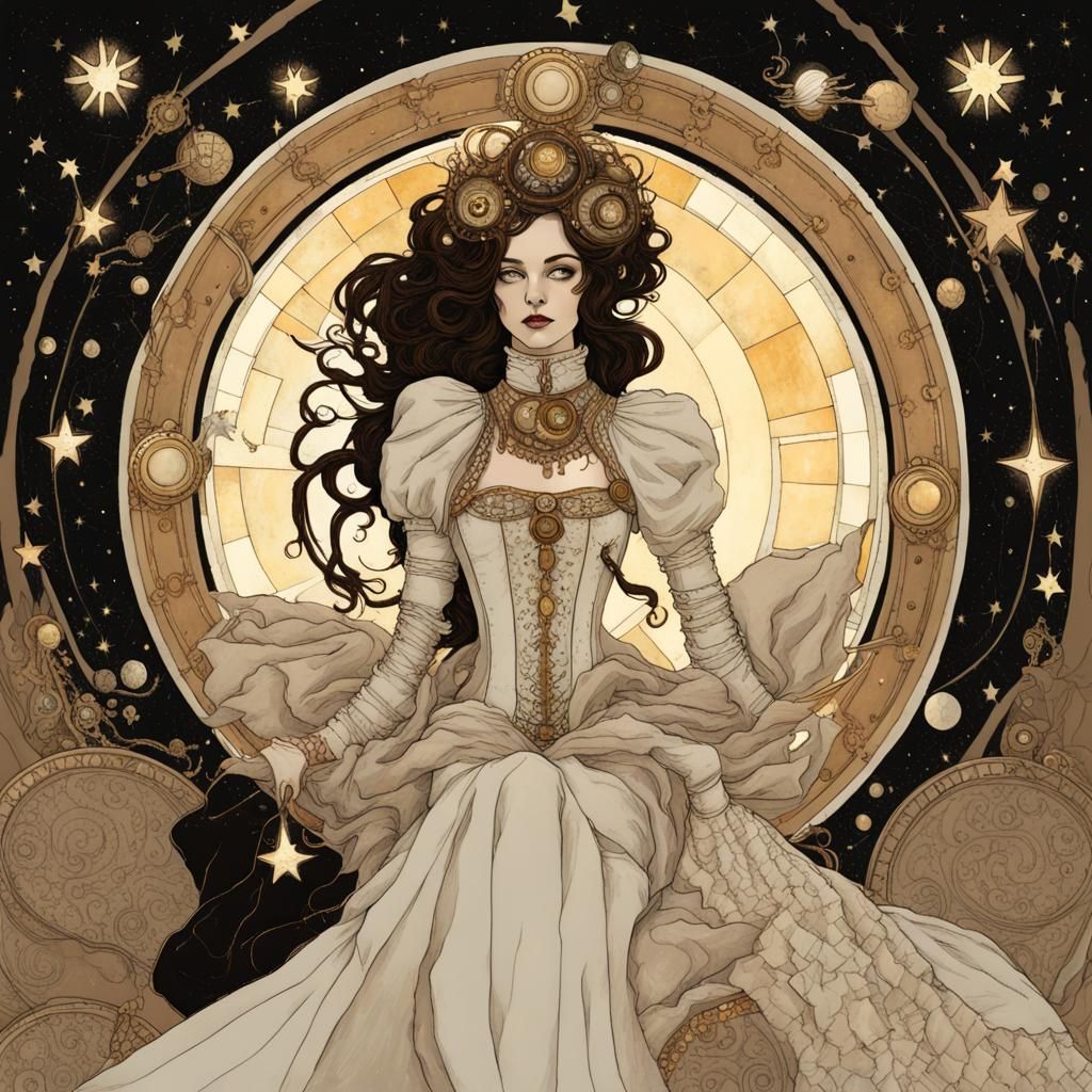 Steampunk Space Princess in Celestial Mosaic Style