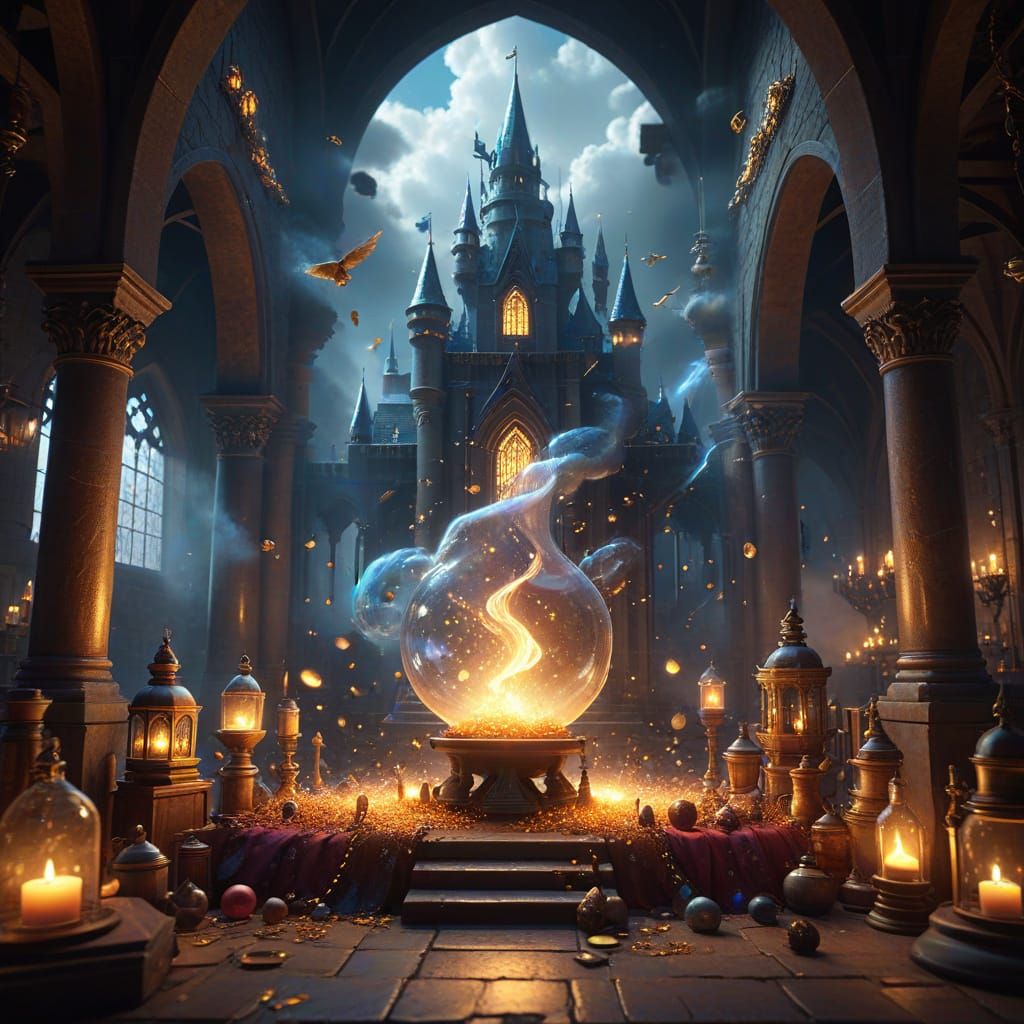 Magical Collage of Fantasy Realms with Spell Schools and Clo...