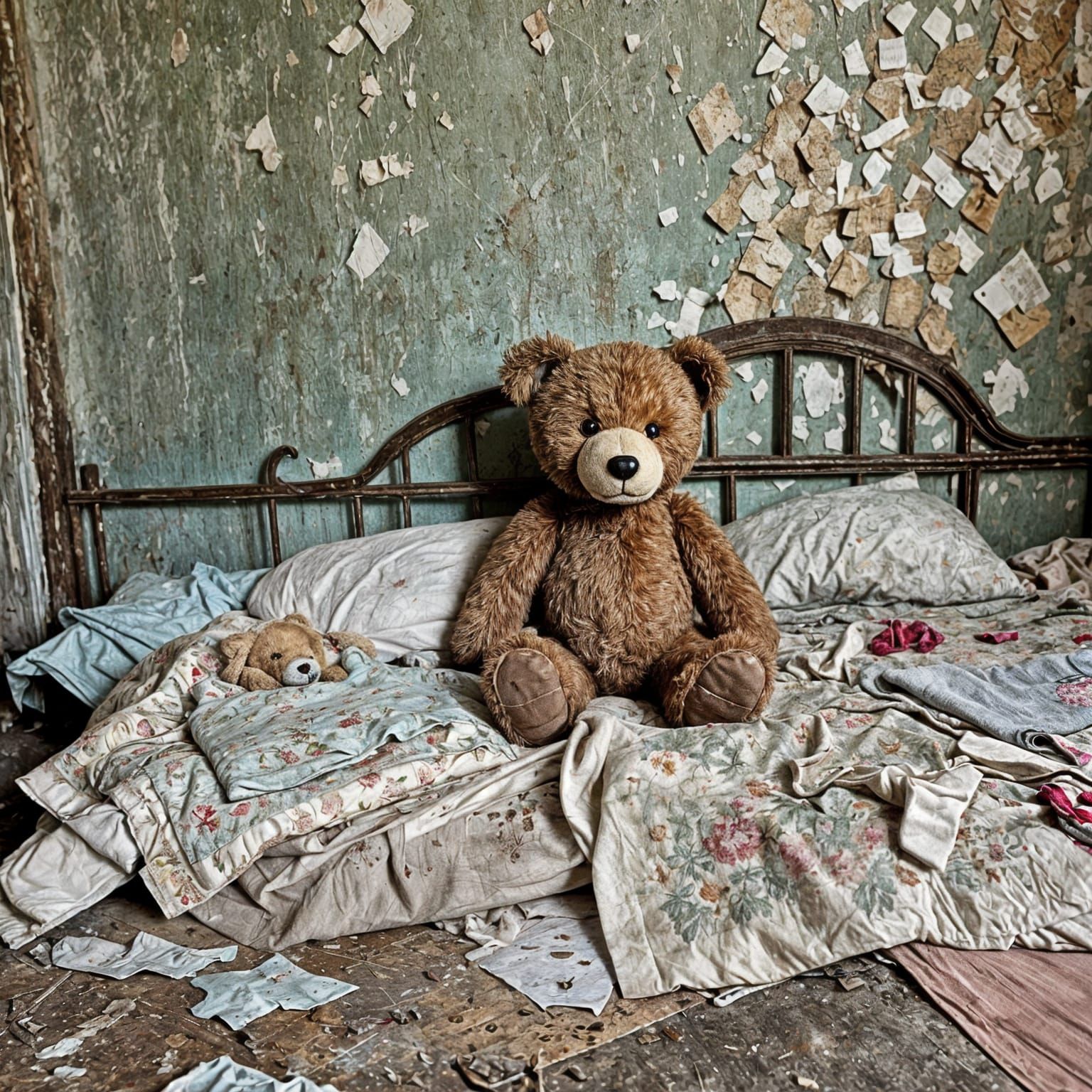 Decaying Bedroom with Teddy Bear